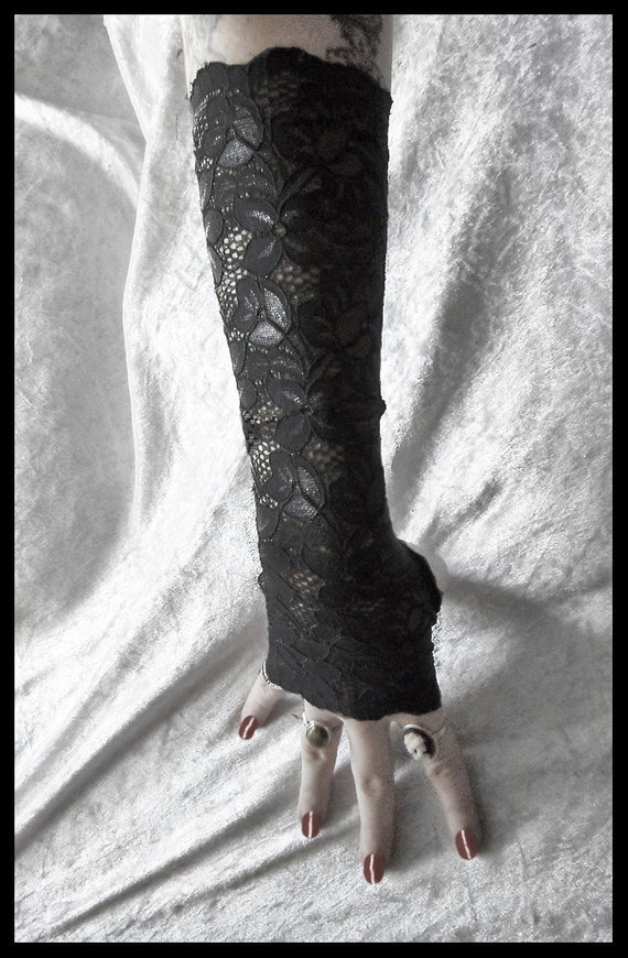 Kala Lace Arm Warmers True Black Floral w/ by ZenAndCoffee