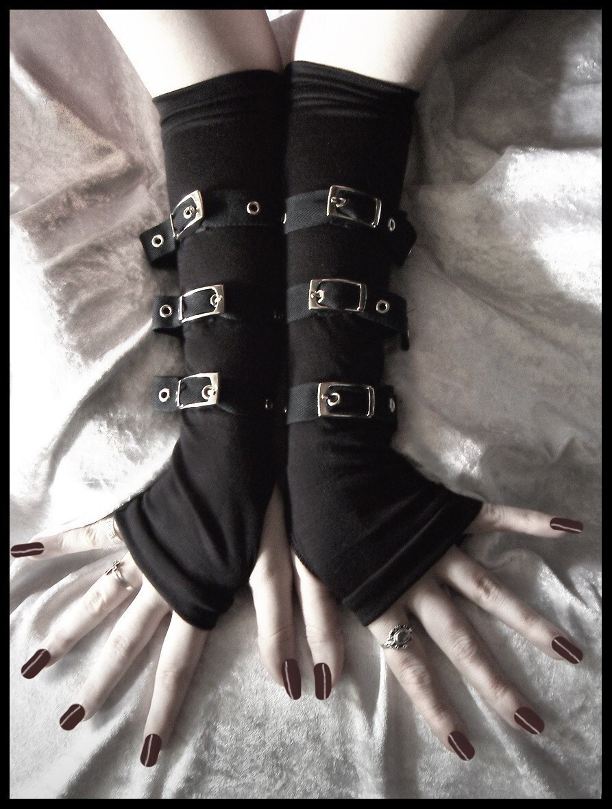 Contorted Angel Arm Warmers Gothic Unisex Buckled by ZenAndCoffee