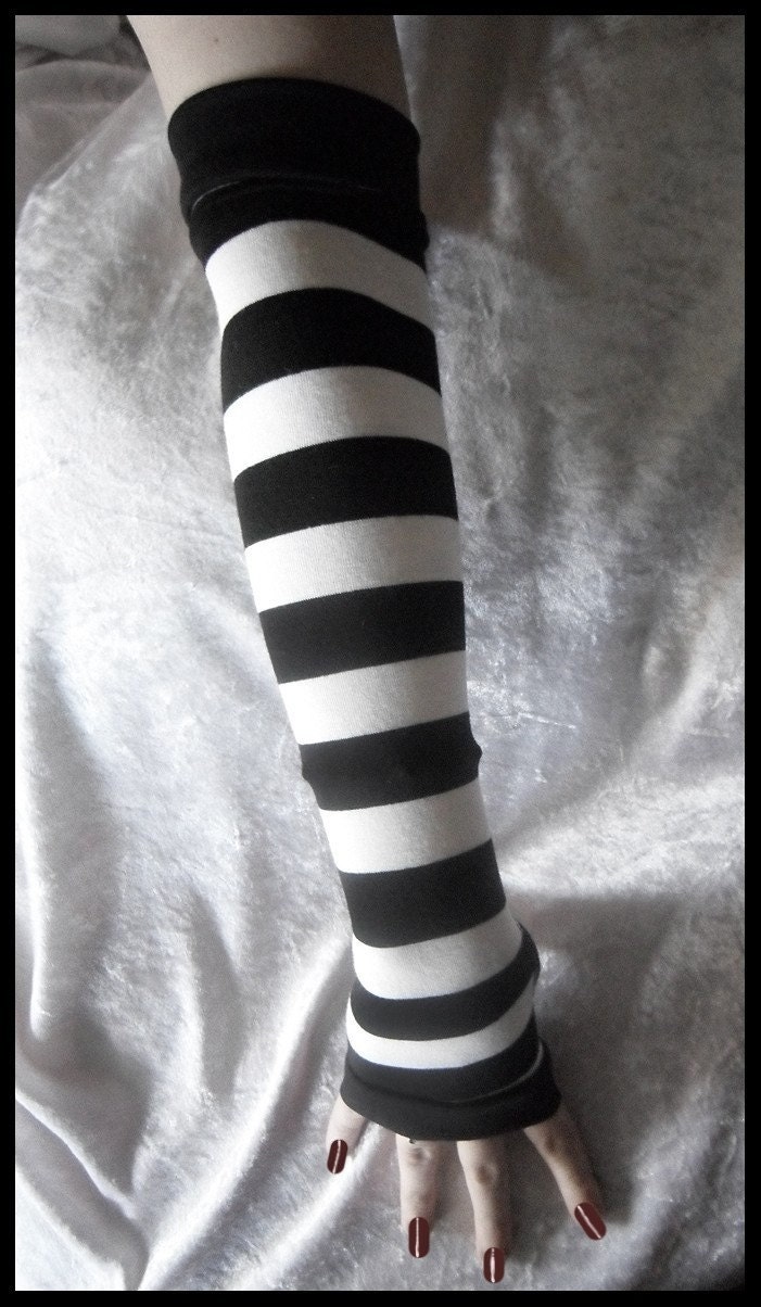 Coma White Arm Warmers Black & White Striped by ZenAndCoffee