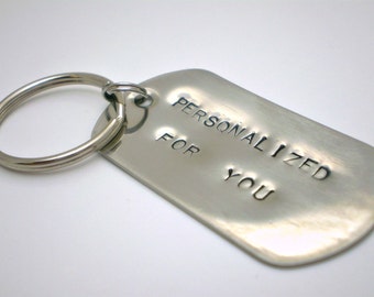Handstamped Dog Tag Key Chain - Stainless Steel - CUSTOMIZED for you Handmade by the KIDS