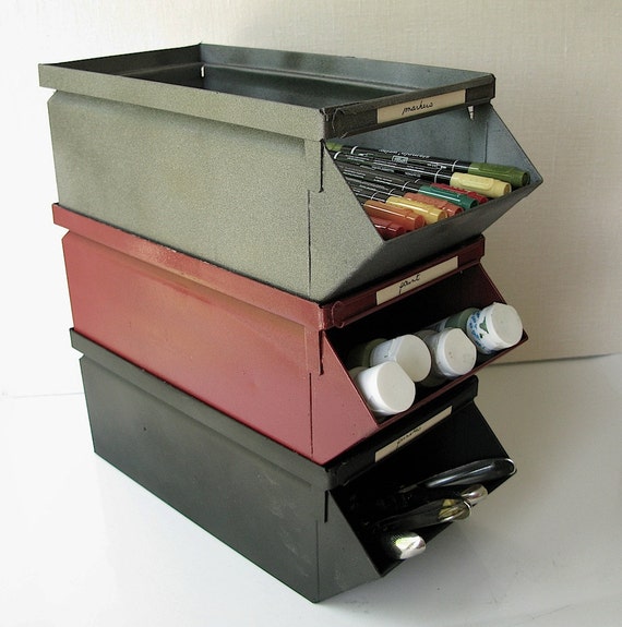 Vintage Metal Bins Stacking 3