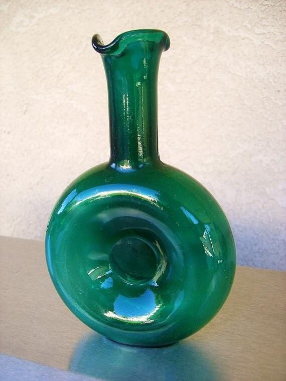 Vintage Green Blenko Donut Ruffled Glass Vase