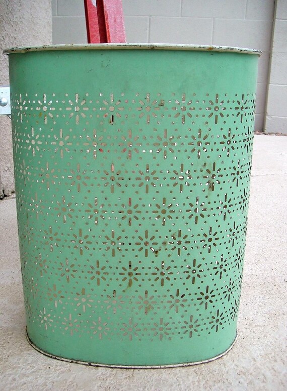 Vintage Weibro Pale Turquoise Metal Waste Basket