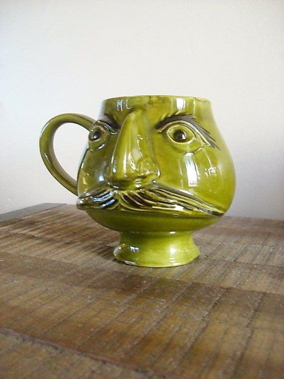 Vintage Pottery Mustache Mug by ObjetLuv on Etsy