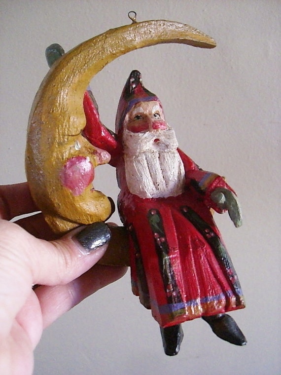 Vintage House of Hatten Santa Sitting On Crescent Moon