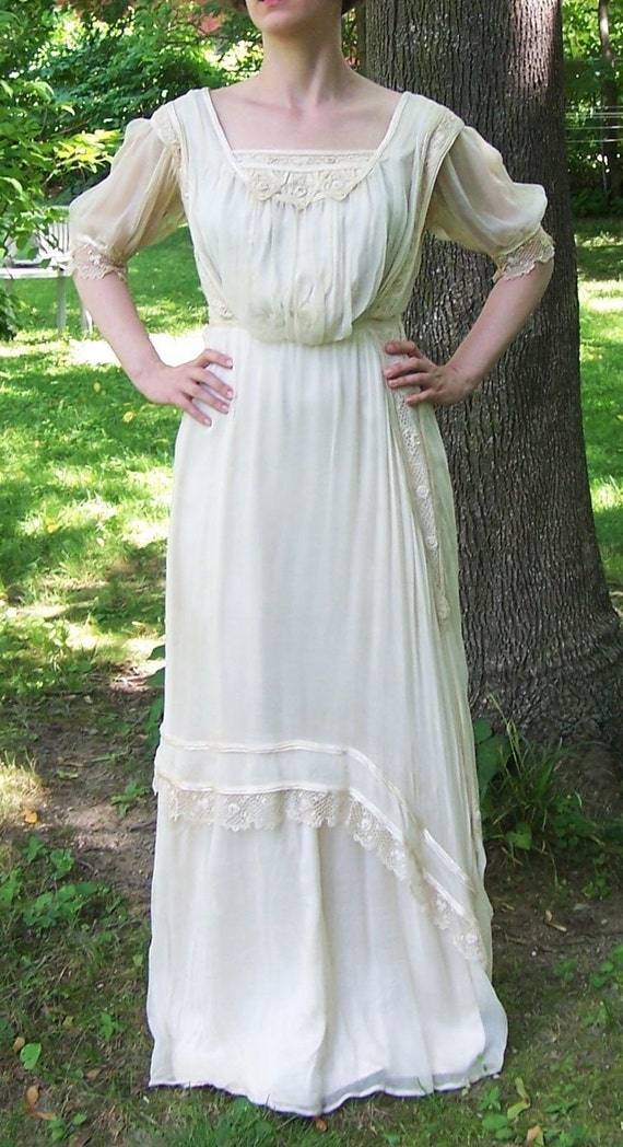 Antique Silk and Irish Lace Gibson Girl  Wedding  Dress  For