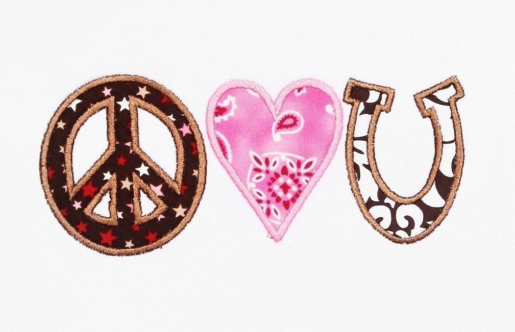 Peace Love Horseshoe applique machine embroidery design