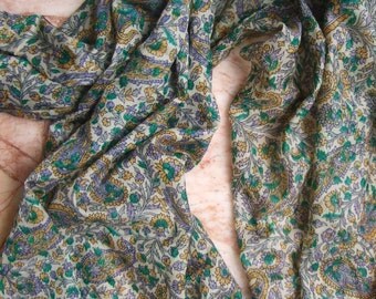 Beautiful Paisley/Floral Print Scarf, Recycled Sari Silk Scarf (22x68)