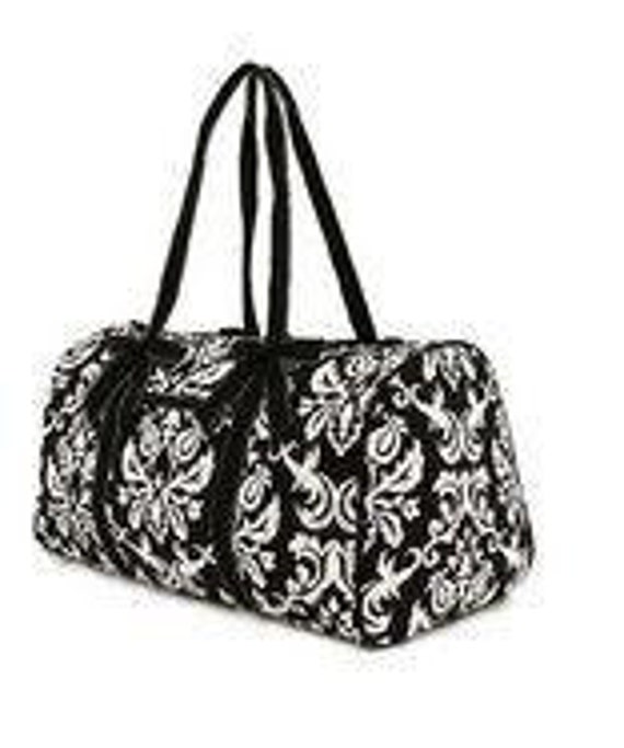 Personalized Duffle Bag Black and White Damask Quilted