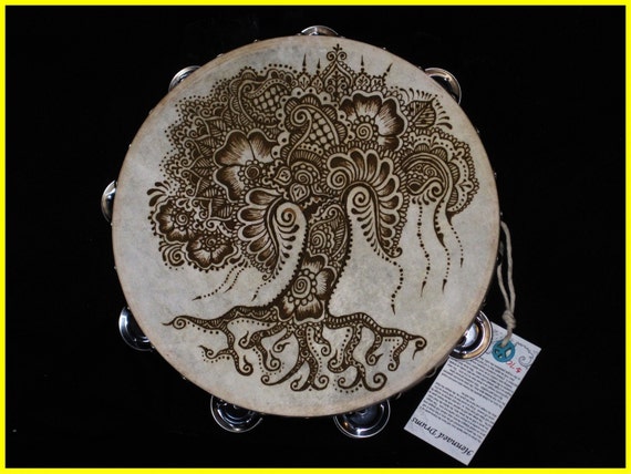  Henna  Tambourine Drum Mehndi  Tree  of Life 10 inch