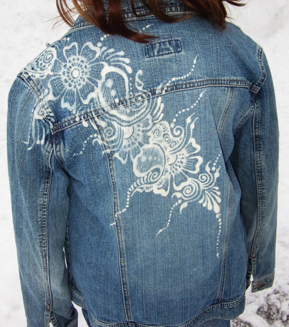 Items similar to Old Navy Jean Jacket Denim Floral ...