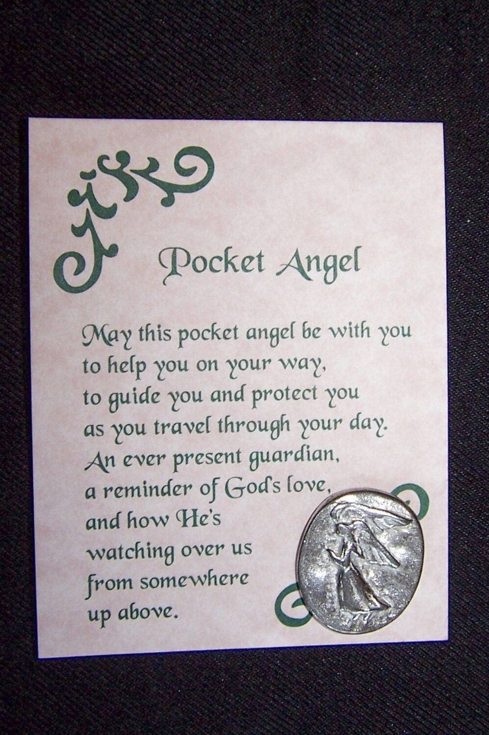 10 Pewter Pocket Angel Coins tokens with cards