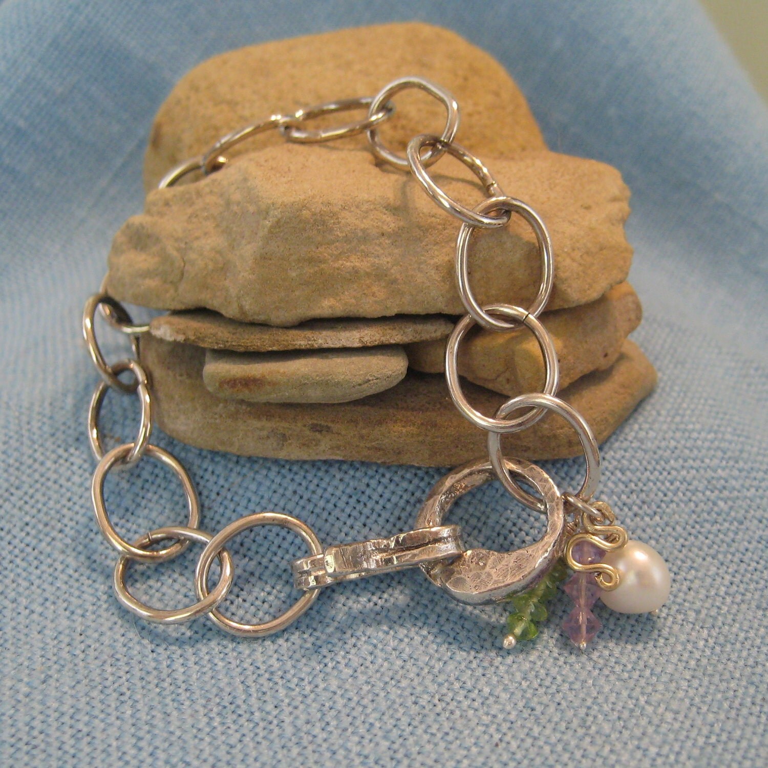 Heavy Chain Charm Bracelet Sterling Silver Chunky Cable Link