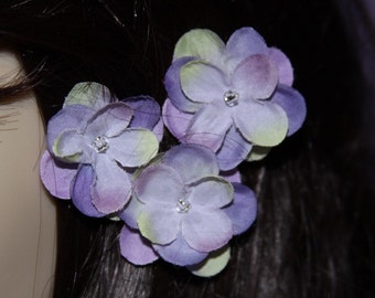 3 Purple Flowers on Heavy Weight Bobby Pins - Handmade Hair Flower