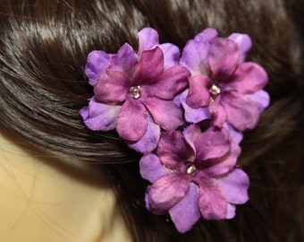 3 Purple Flowers on Heavy Weight Bobby Pins - Handmade Hair Flower