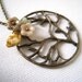 Poetic Tree. Antique Brass Tree Pendant with Flowers Necklace