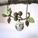 Sleepy Owl and Berry Branch Necklace. lemon green porcelain owl with antique brass berry branch