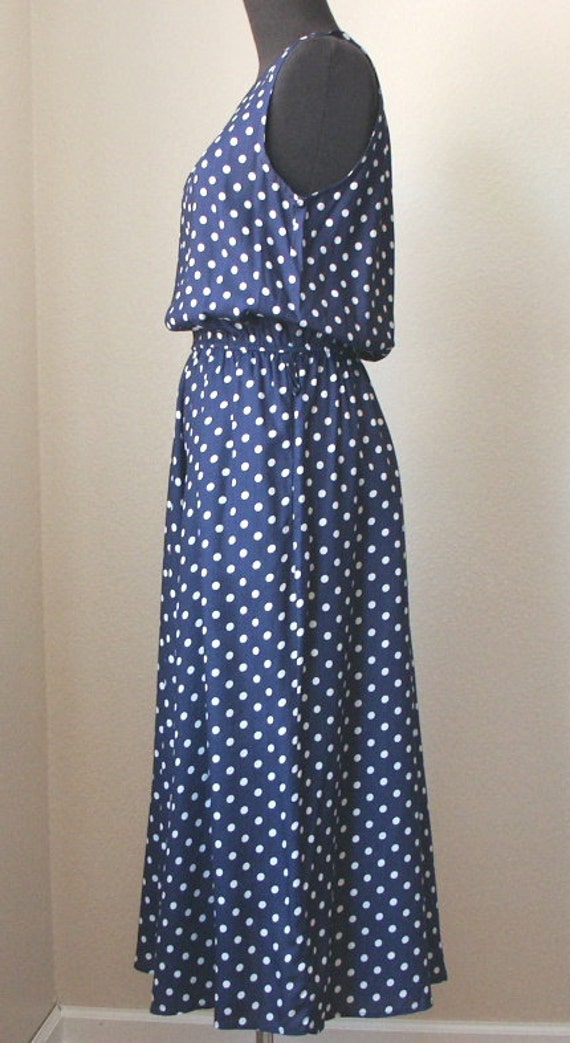 Vintage 80's Does 50's Dress Navy Blue with White