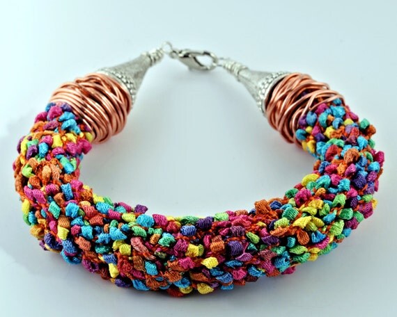 Items similar to Japanese Kumihimo Bracelet in Textured Ribbon with ...