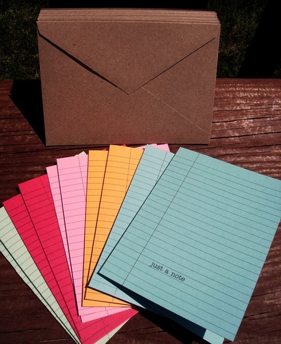 colored notebook paper stationery set of 10 note cards