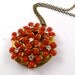 Vintage Red Wild Flower Locket Necklace, Handmade, Upcycled, Recycled