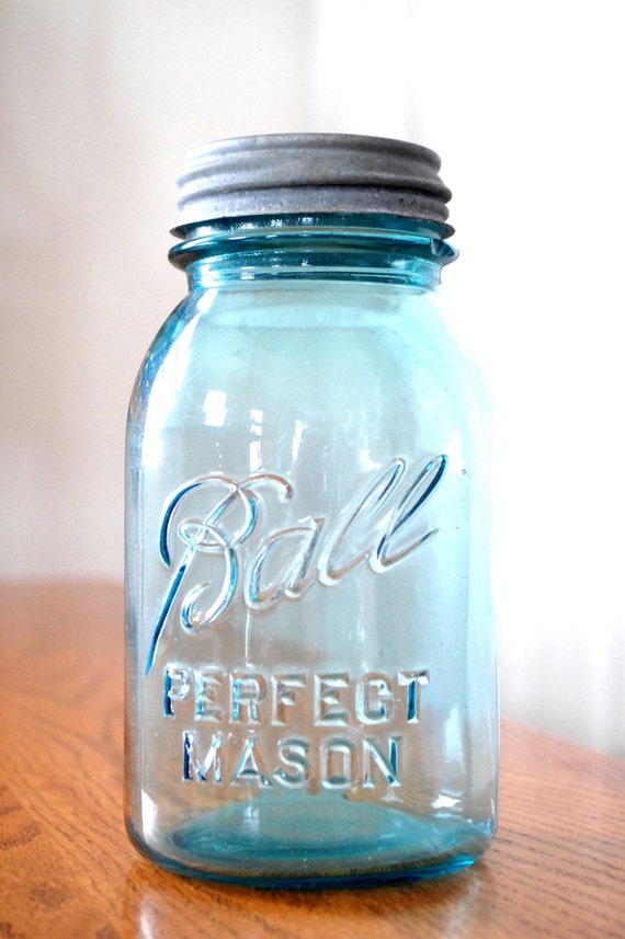 2 Blue Ball Mason Jars genuine vintage by ThePathLessTraveled