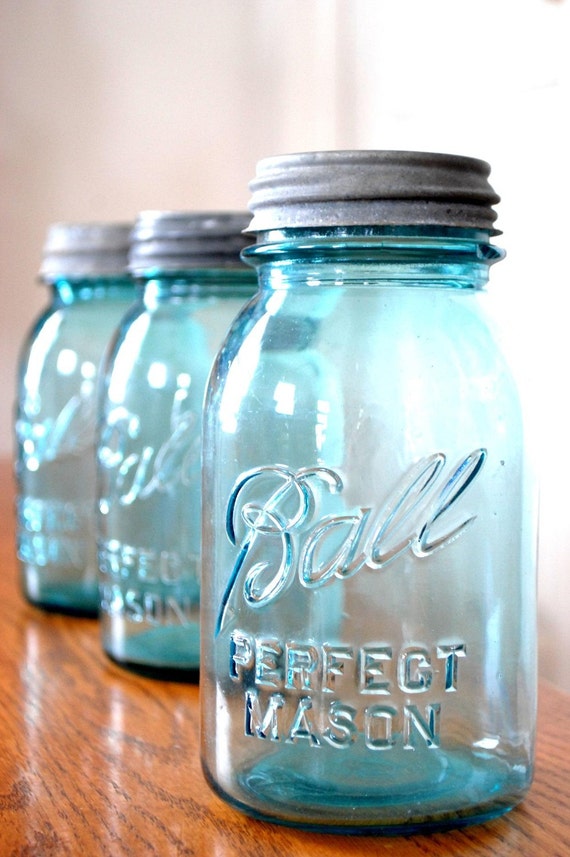 2 Blue Ball Mason Jars genuine vintage by ThePathLessTraveled