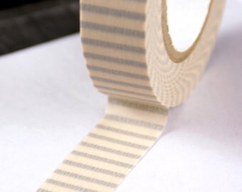 Vanilla Cream and Pale Grey Stripes Washi Paper Masking Tape-16.5 YARDS