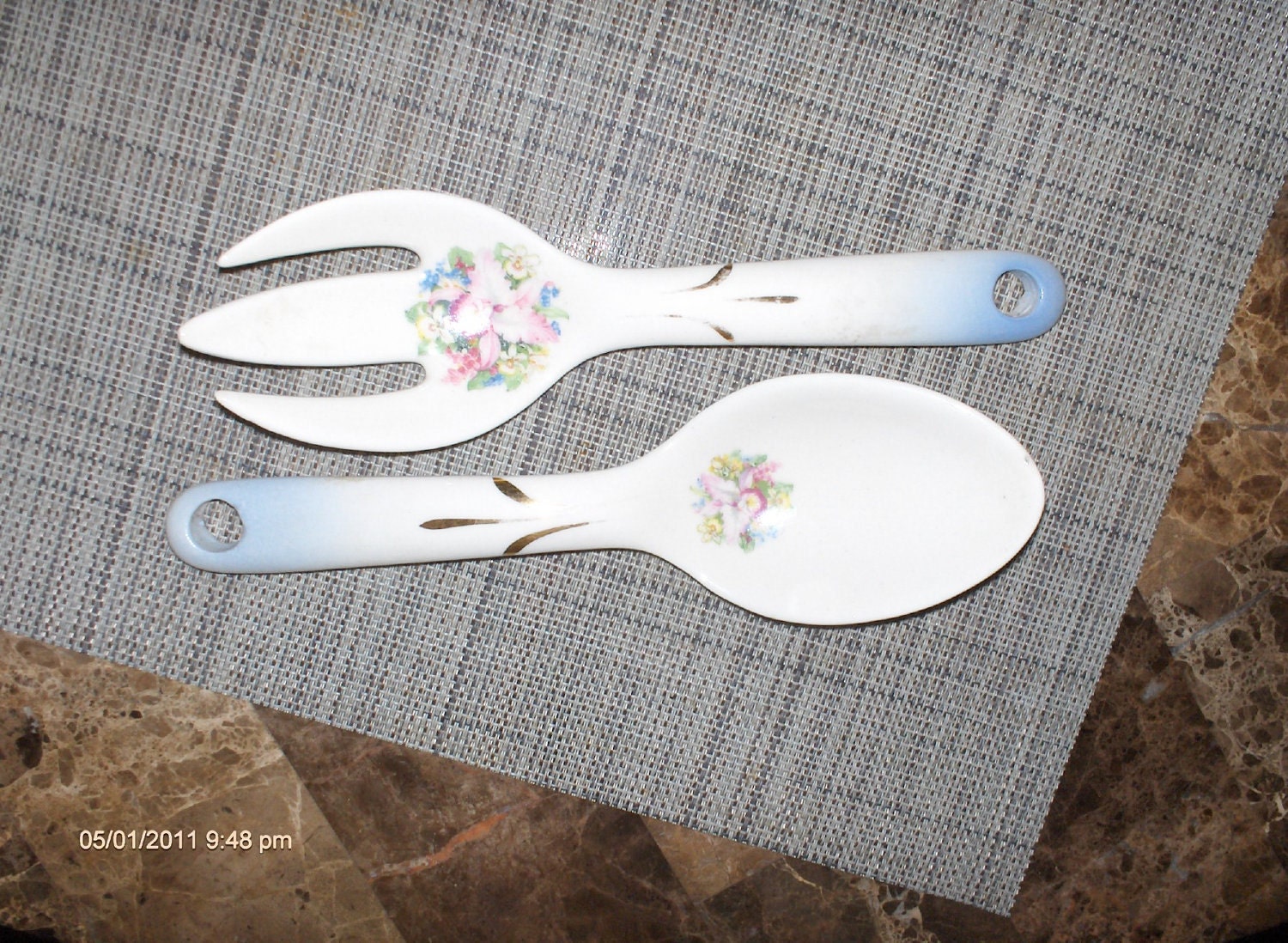 1950s Ceramic Salad Utensil Set Beautiful Haute Juice