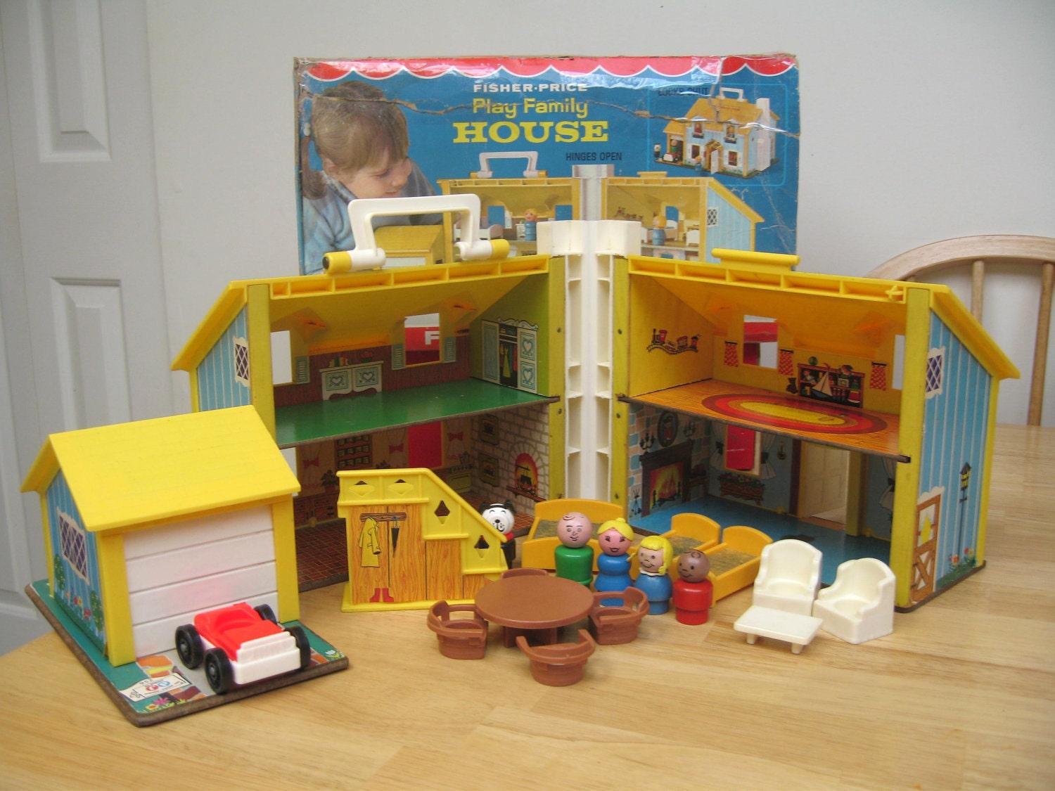 RESERVED Vintage Fisher Price Yellow House With Box Complete