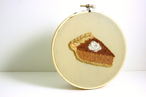 Pumpkin Pie Punch Needle Embroidery Hoop Art. Autumn Home Decor. Brown, Caramel, Tan, White. Neutral Colors. Thanksgiving Hostess Gift.