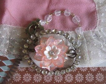 vintage assemblage old ooak flower and buckle bracelet. The Gilded Lily