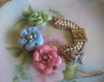 Spring and Summer.vintage flower jewelry assemblage bracelet