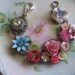 The Garden behind the Cottage.vintage flower and rhinestone jewelry assemblage bracelet
