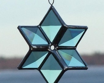 3D Green and Silver Beveled Stained Glass Star