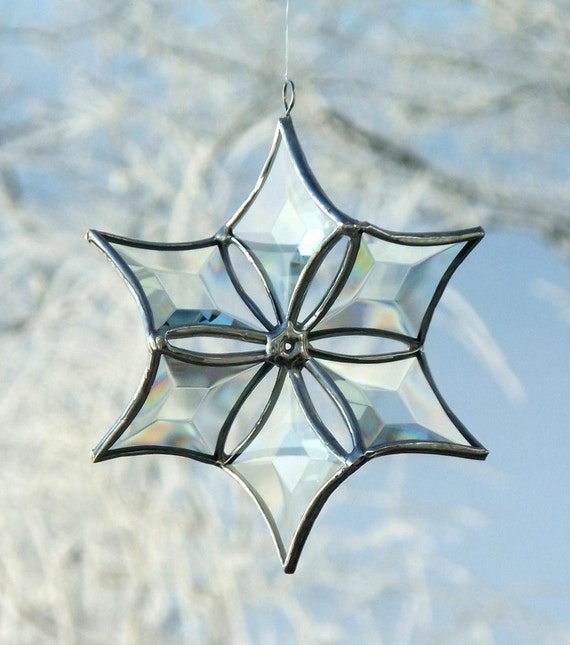 3d clear beveled glass snowflake ornament with silver lines 3d clear beveled glass snowflake ornament with silver lines