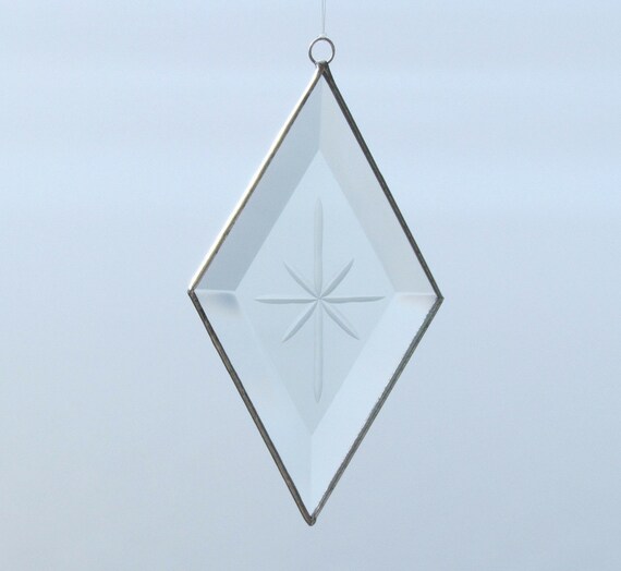 Diamond Shaped Clear Beveled Glass Ornament Suncatcher with