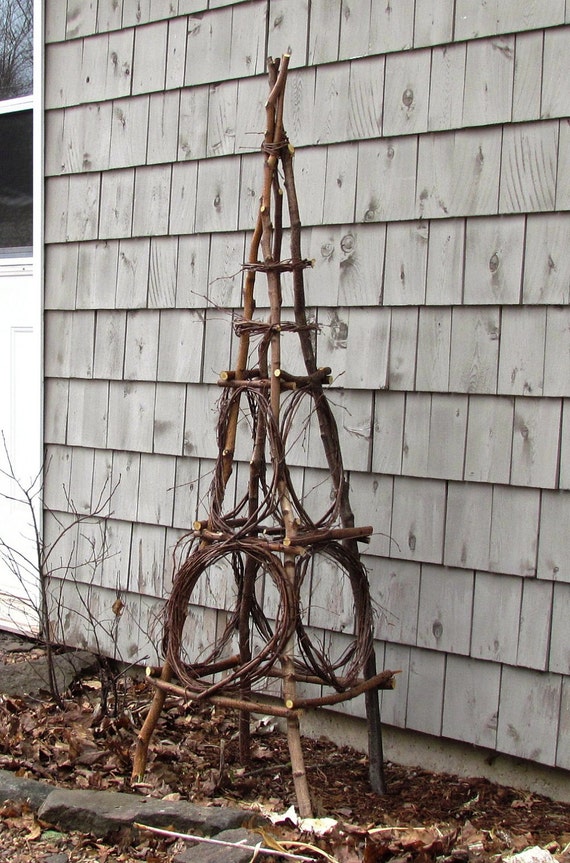 Items similar to Rustic Birch Garden Obelisk from Eco Friendly Bentwood