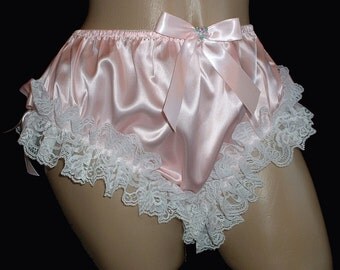 Adult sissy baby Satin Panties with Leg Lace - custom made to your measurements