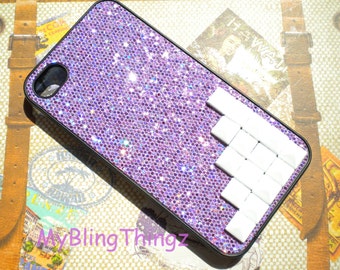 White Pyramid Studs on Purple Glitter Sparkle Case Cover for Apple iPhone 4 4G 4S AT&T Verizon Sprint
