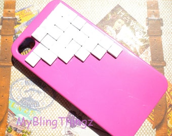 White Metal Pyramid Studs on Bright Pink Case Cover for Apple iPhone 4 4G 4S AT&T Verizon Sprint