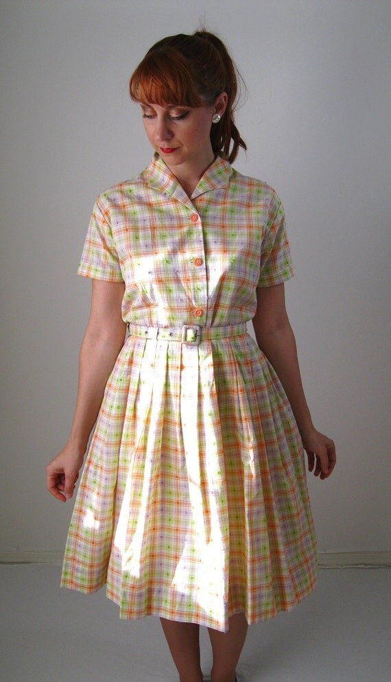 1950s Plaid Shirtwaist Dress  Autumn Fall Harvest