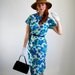 Summer Sale - Vintage 1950s Floral Silk Wiggle Dress. Blue Green. Mad Men. Office. Pastel. Summer. Fall. Size Medium