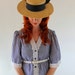 Sale - 1960s Navy White Gingham Lace Blouse. Boho. Cottage Chic. Fall Fashion. Spring Fashion. Size Large