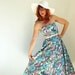 Strapless Floral Sundress. Day Dress. Blue Green Lilac. Weddings.Summer Fashion. Spring Fashion. Size Medium