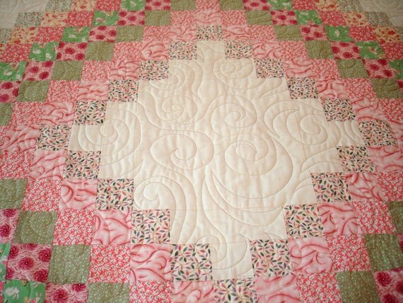 Handmade Colorwash Irish Chain Quilt 66 x 84 pink