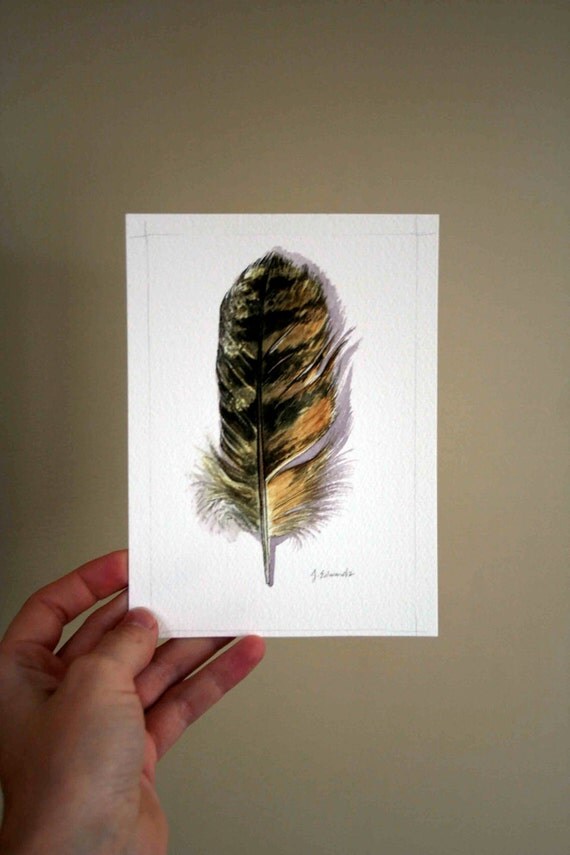Great Horned Owl Feather Watercolor Study 204 Nightly by jodyvanB