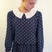 peter pan collar dress - 80s day dress - blue & white pin dot dress - vintage dresses