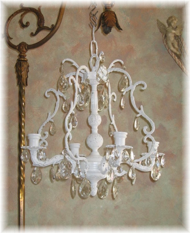 CHANDELIER CANDLE Holder Vintage Birdcage Style 4 Arm White