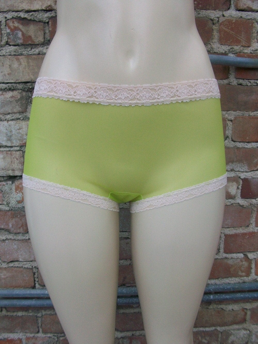 60s Nylon Lime Green Panties with Lace by PartlyYellow on Etsy